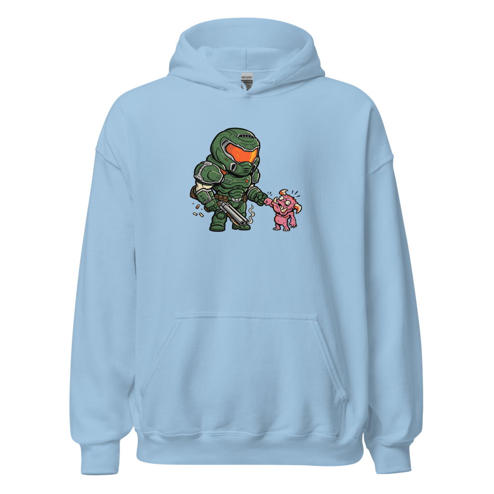 Demon Slayer Fist Bump Retro FPS Comic Tee — light blue front view