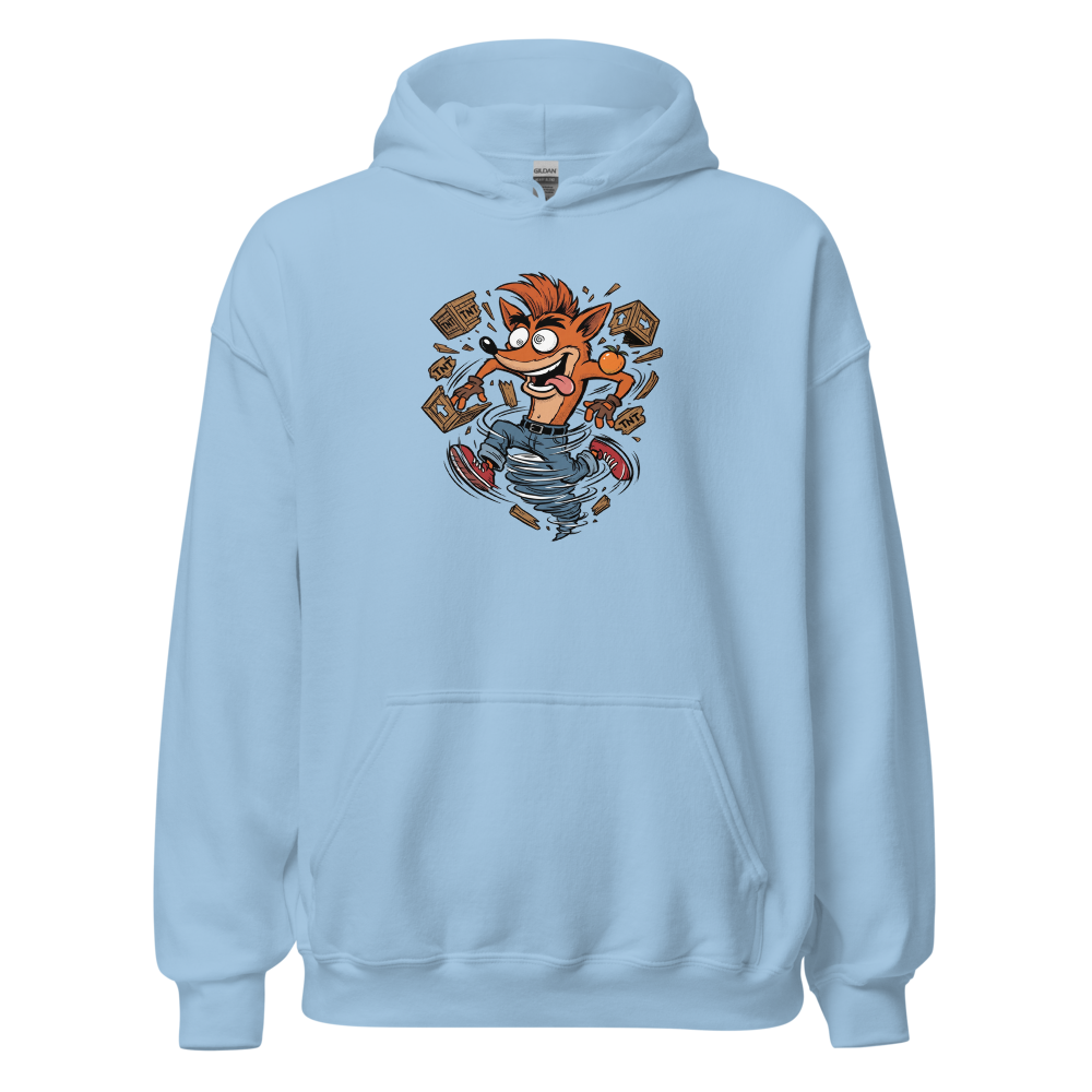 Spin Attack Marsupial Crate Smasher Retro Gaming Tee — light blue front view