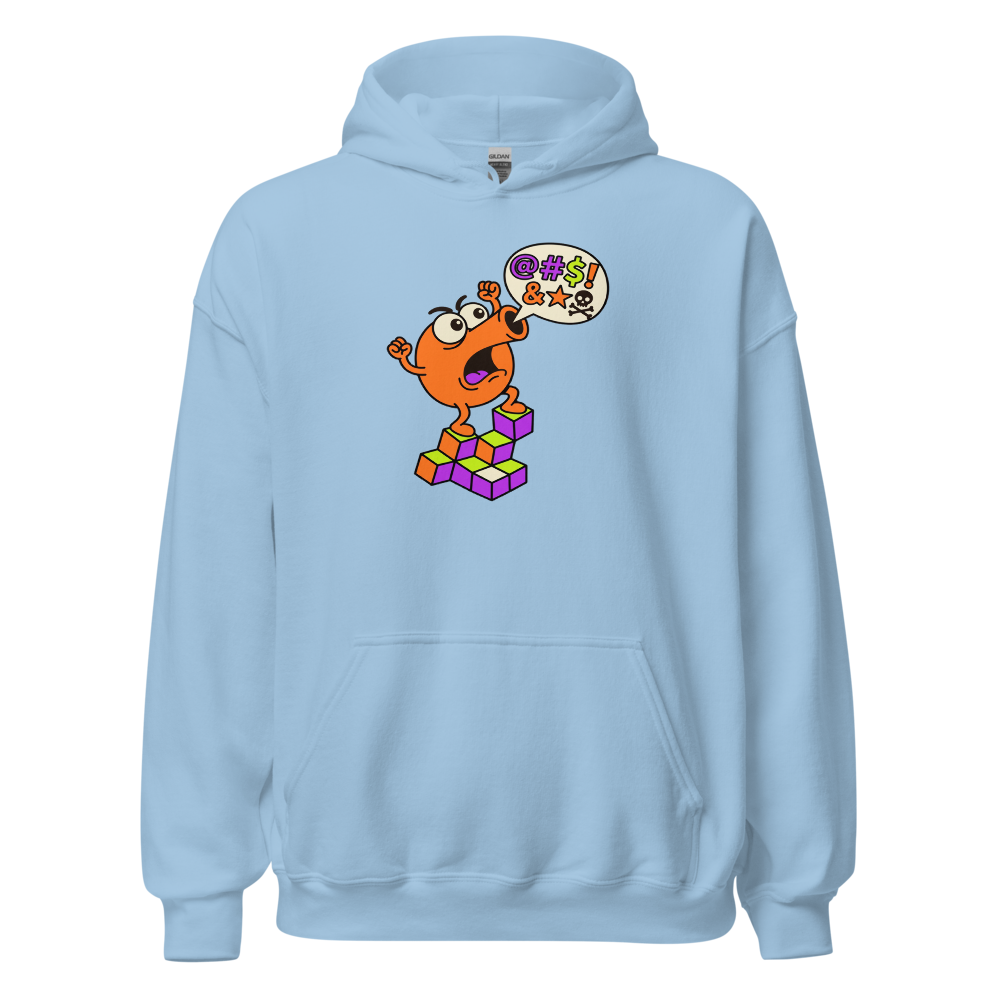 Rage Quit Arcade Gremlin Retro Cube Pyramid Tee — light blue front view