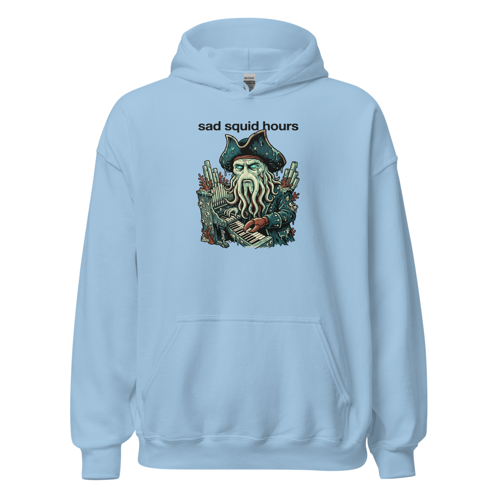 Sad Squid Hours Cursed Sea Captain Pop Art Tee — light blue front view