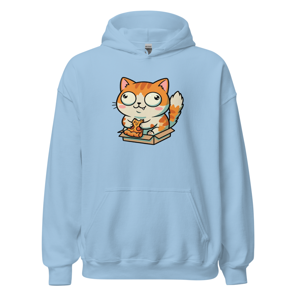 Chibi Pizza Cat Cardboard Box Zoomies Kawaii Tee — light blue front view