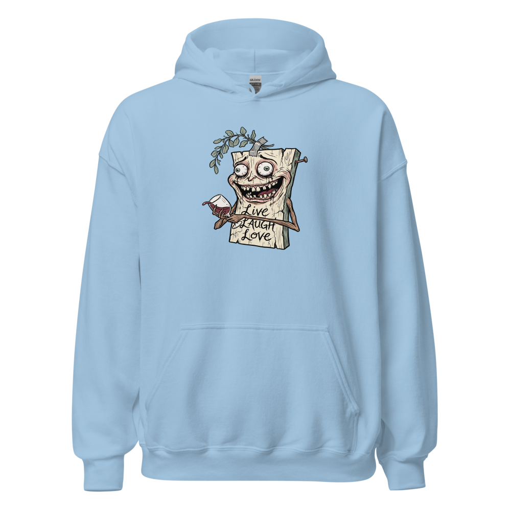 Cursed Farmhouse Plaque Meltdown Parody Tee — light blue front view
