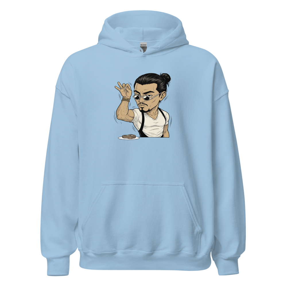 Smug Chef Salt Sprinkle Manga Line Art Meme Tee — light blue front view
