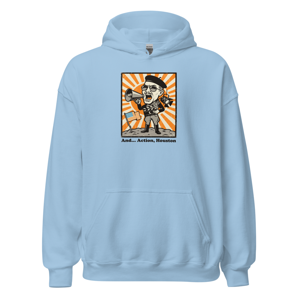 Fake Moon Soundstage Auteur Propaganda Parody Tee — light blue front view