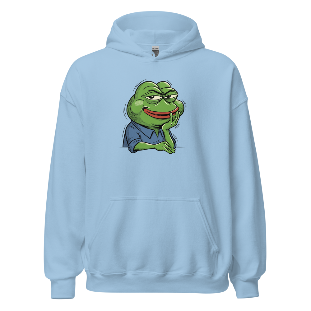 Smug Manga Frog Chin Rest Meme Graphic T-Shirt — light blue front view