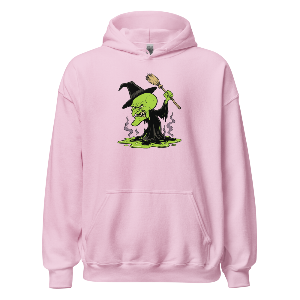 Melting Green Witch Editorial Cartoon Parody Tee — light pink front view