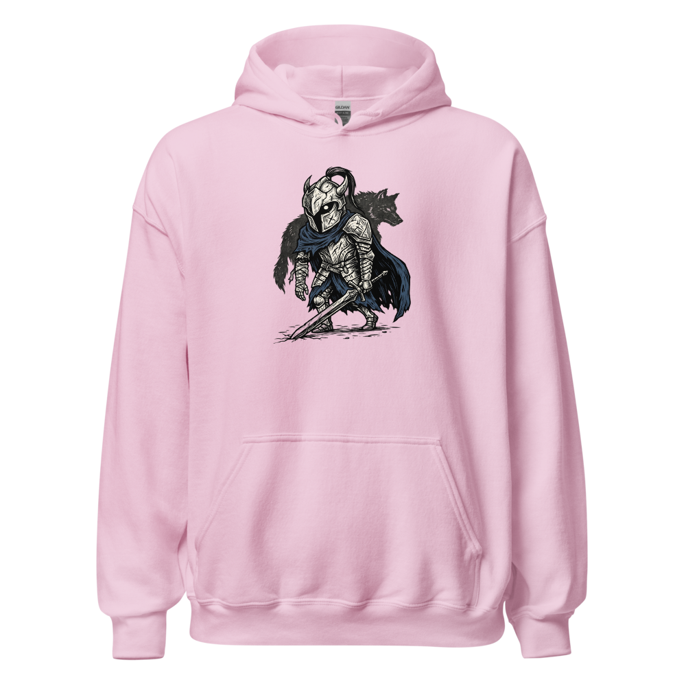 Broken Knight Abysswalker Blackwork Linocut Tee — light pink front view