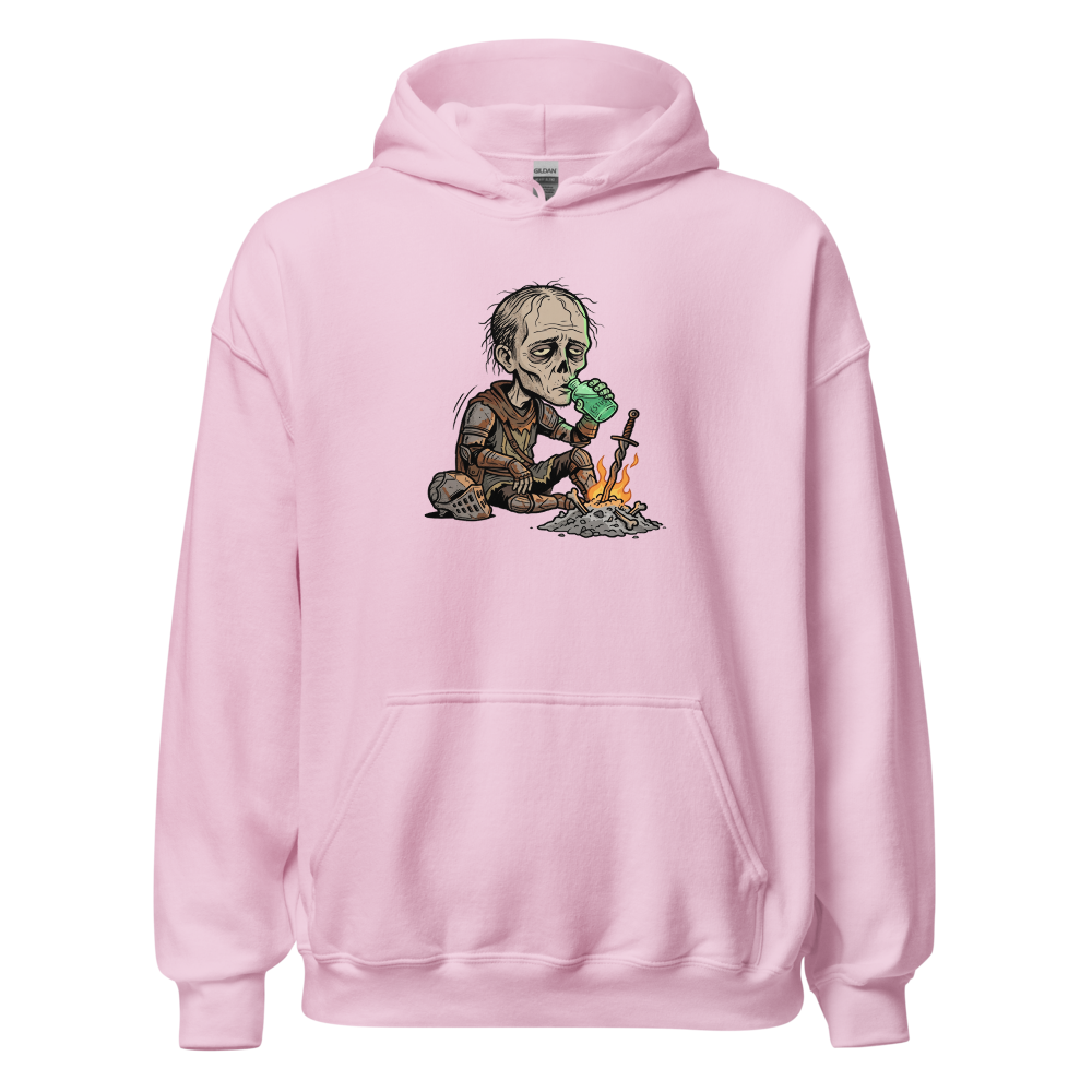 Hollow Knight Bonfire Estus Coffee Soulslike Parody Tee — light pink front view