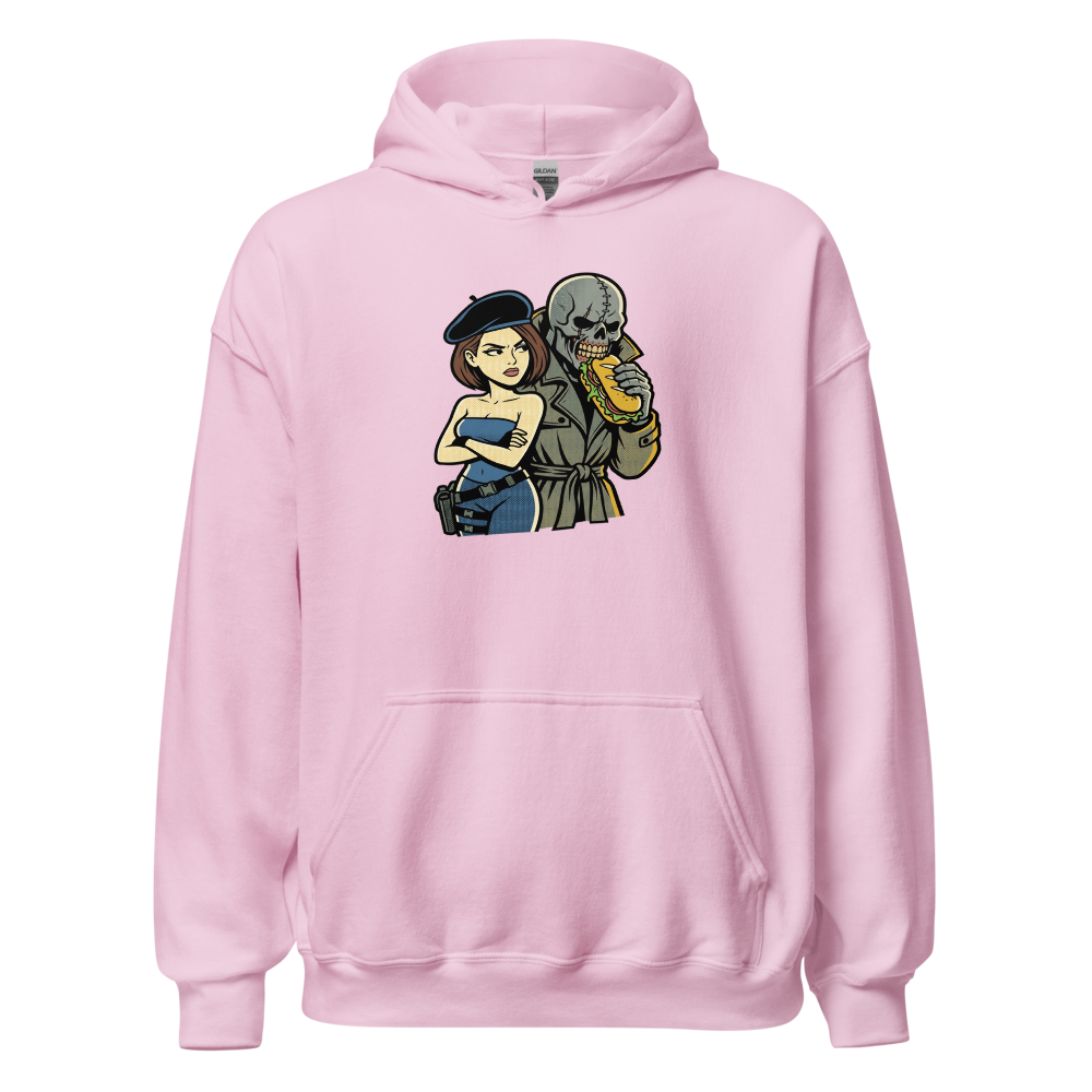 Parisian Beret Survival Horror Sandwich Parody Tee — light pink front view