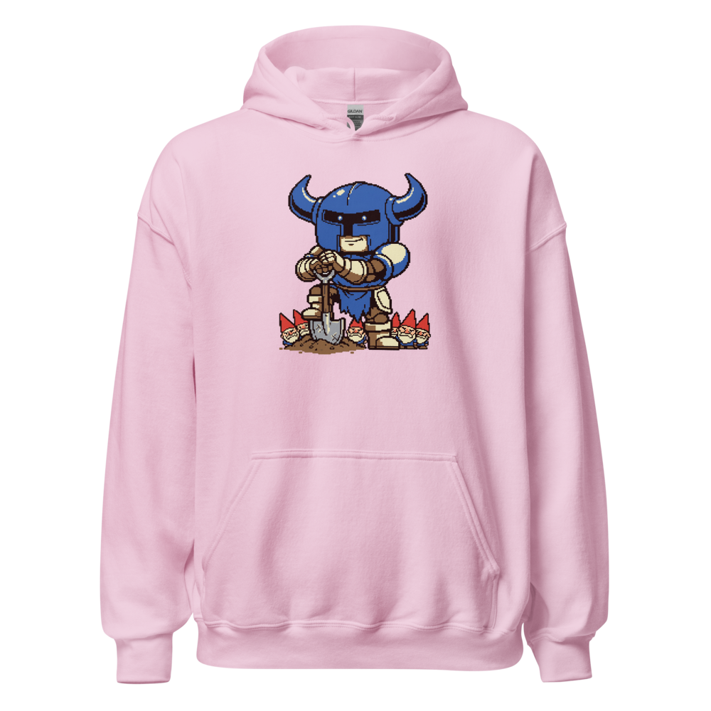 Pixel Knight Gnome Gardener Retro 16-Bit Gaming Tee — light pink front view