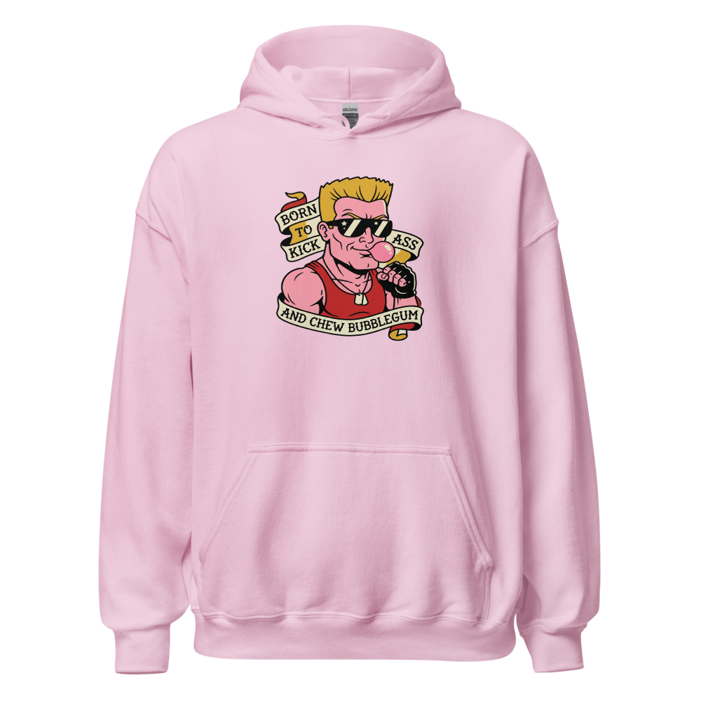 Bubblegum Action Hero Traditional Tattoo Flash Tee — light pink front view