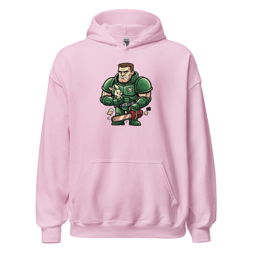 Space Marine Bunny Hug Halftone Pop Art Tee — light pink front view