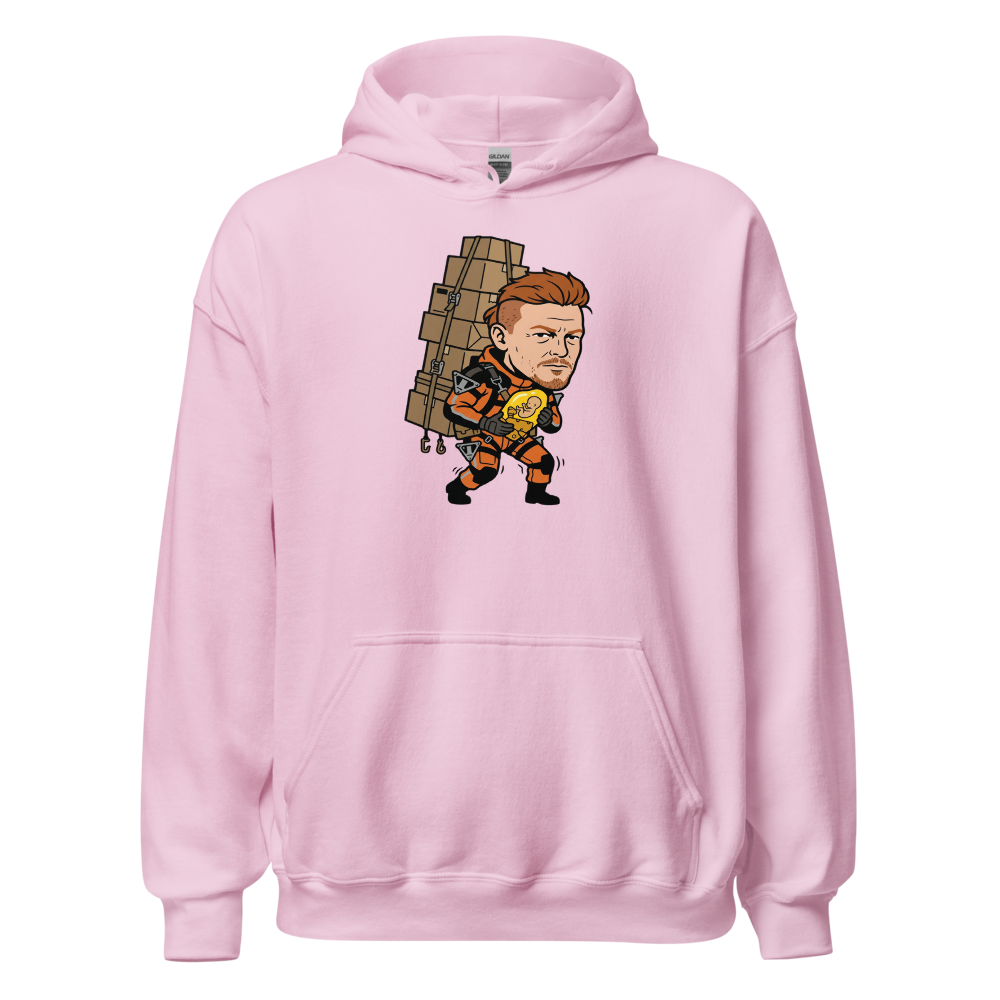 Overworked Courier Parcel Tower Delivery Tee — light pink front view