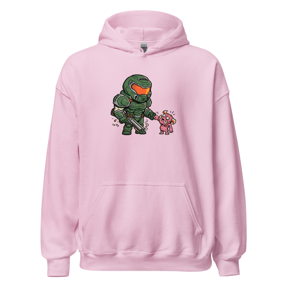 Demon Slayer Fist Bump Retro FPS Comic Tee — light pink front view