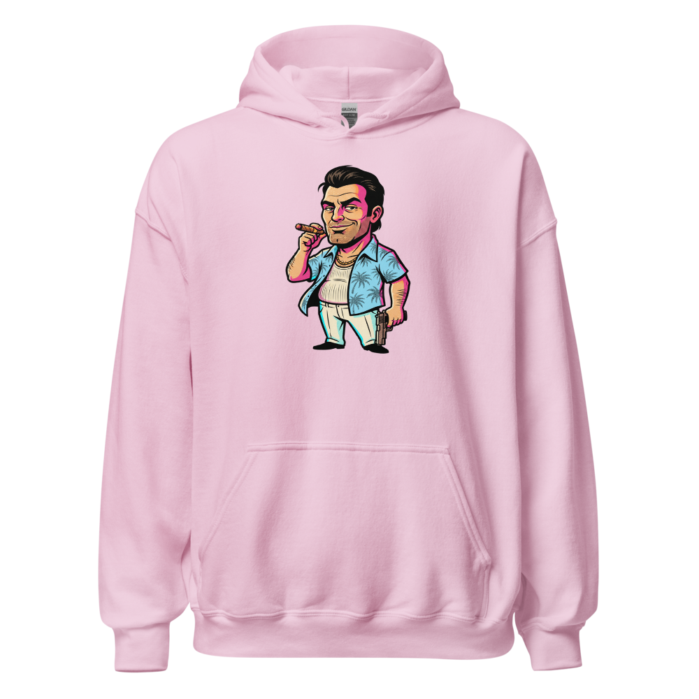 Tropical Mobster Halftone Pop Art Neon Miami Tee — light pink front view
