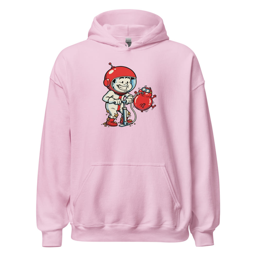Retro Arcade Pump Clown Comic Ink Graphic Tee — light pink front view