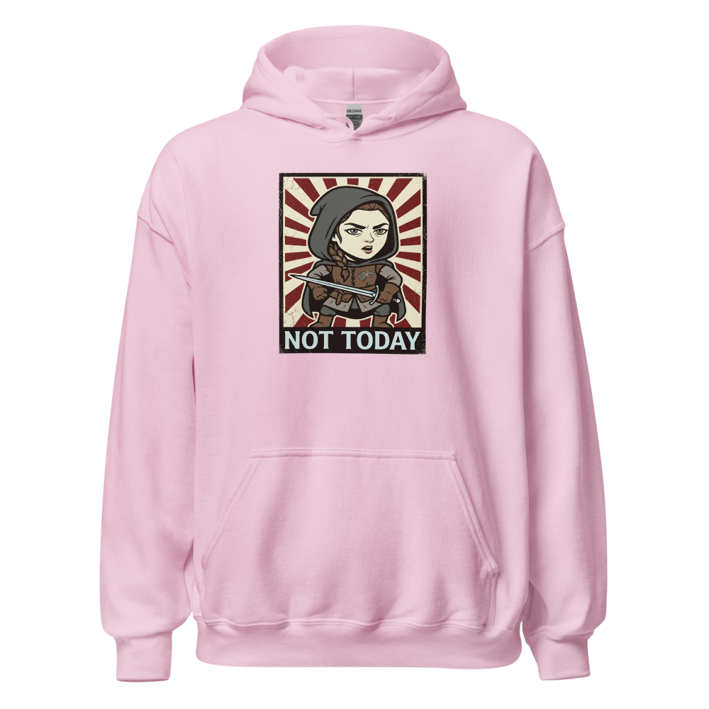Not Today Hooded Assassin Propaganda Tee — light pink front view