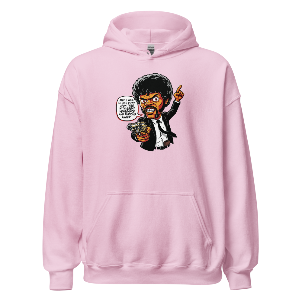 Righteous Hitman Halftone Pop Art Movie Tee — light pink front view