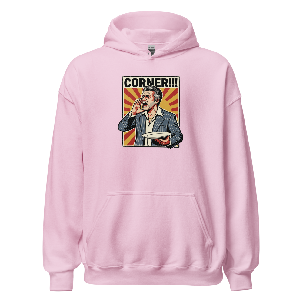 Corner Screaming Waiter Propaganda Fine Dining Tee — light pink front view