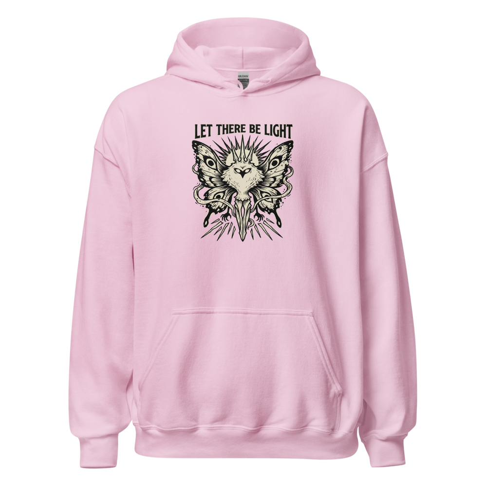 Moth Goddess Blackwork Linocut Let There Be Light Tee — light pink front view
