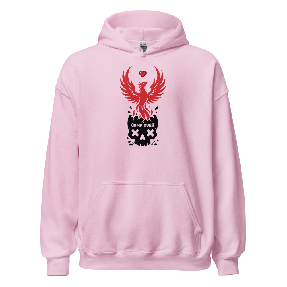 Respawn Firebird Pixel Heart Silhouette Gamer Tee — light pink front view