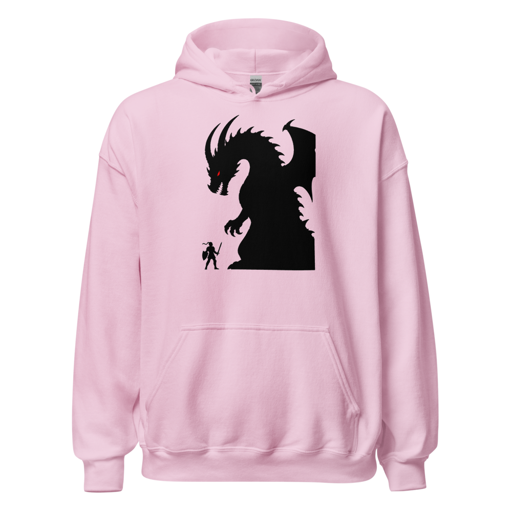 Tiny Hero Giant Boss Silhouette Minimalist Gamer T-Shirt — Hoodie — light pink front view