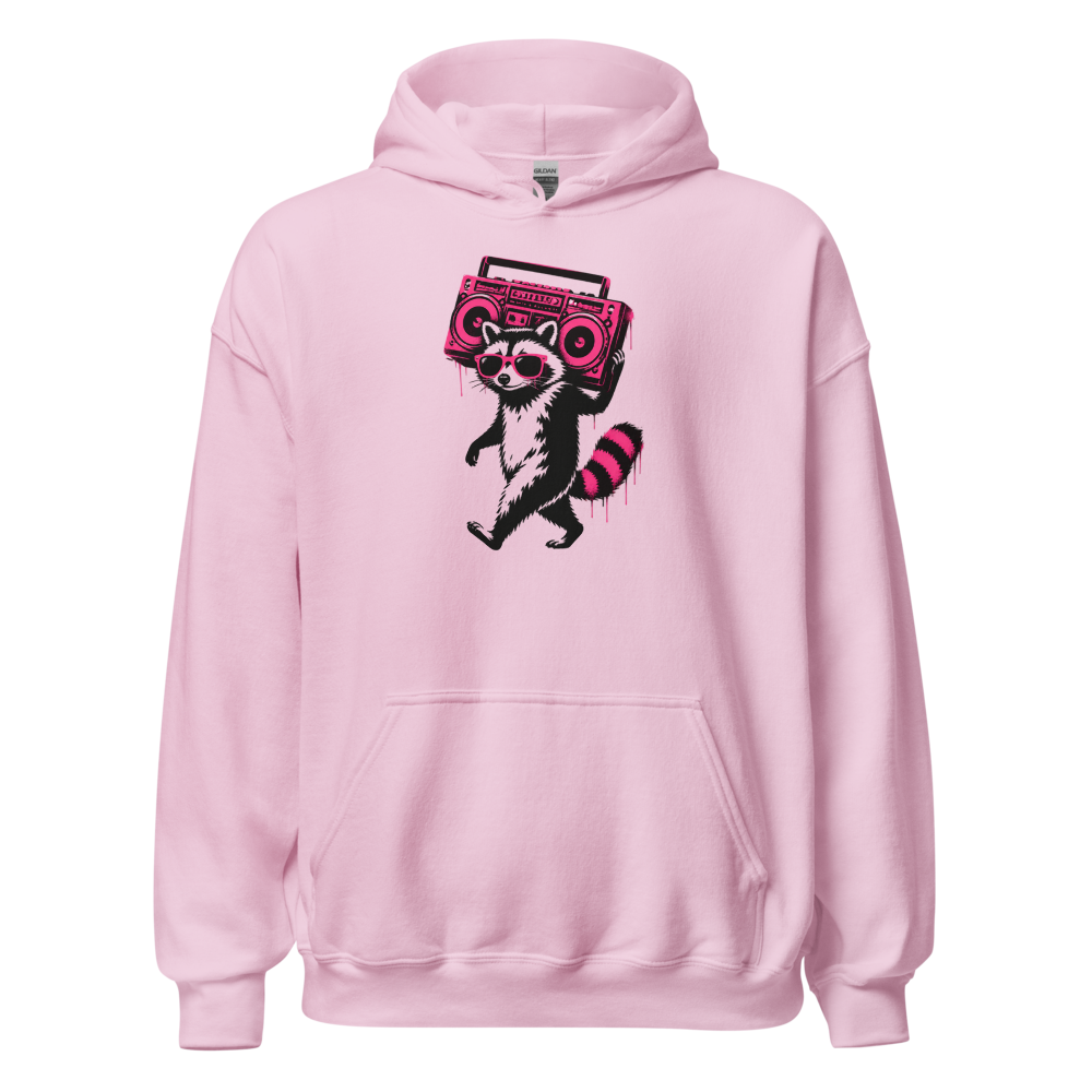 Stencil Raccoon With Boombox Street Art Tee — light pink front view