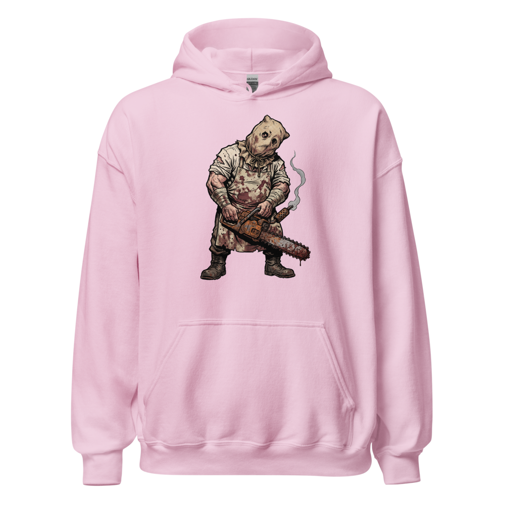 Sack Mask Chainsaw Executioner Horror Tee — light pink front view