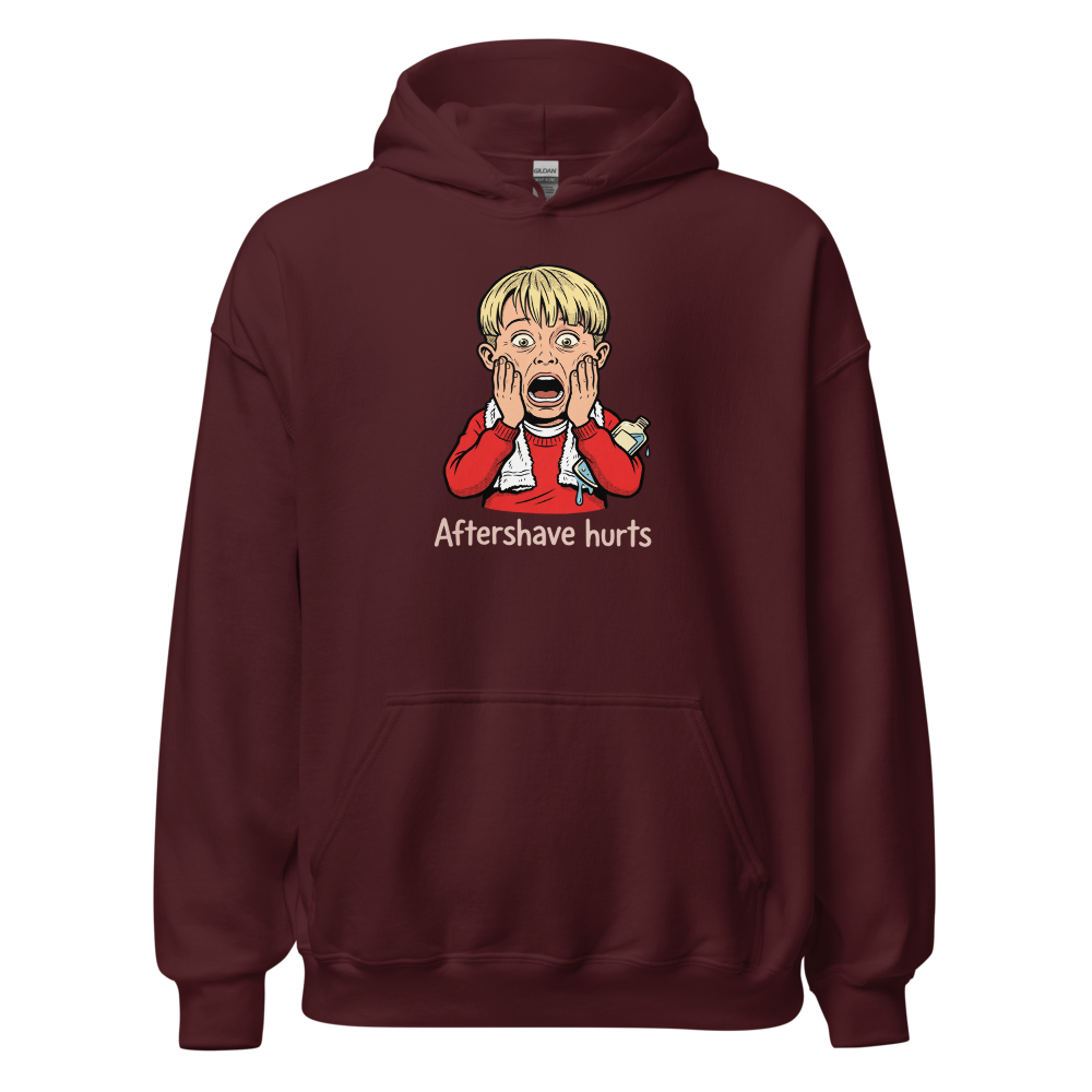 Aftershave Hurts Suburban Scream Comedy Tee — maroon front view