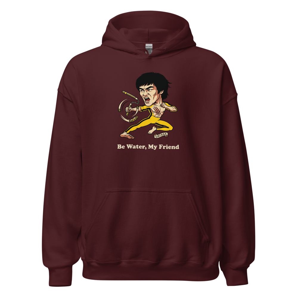 Flying Kick Kung Fu Master Tattoo Flash Tee — maroon front view