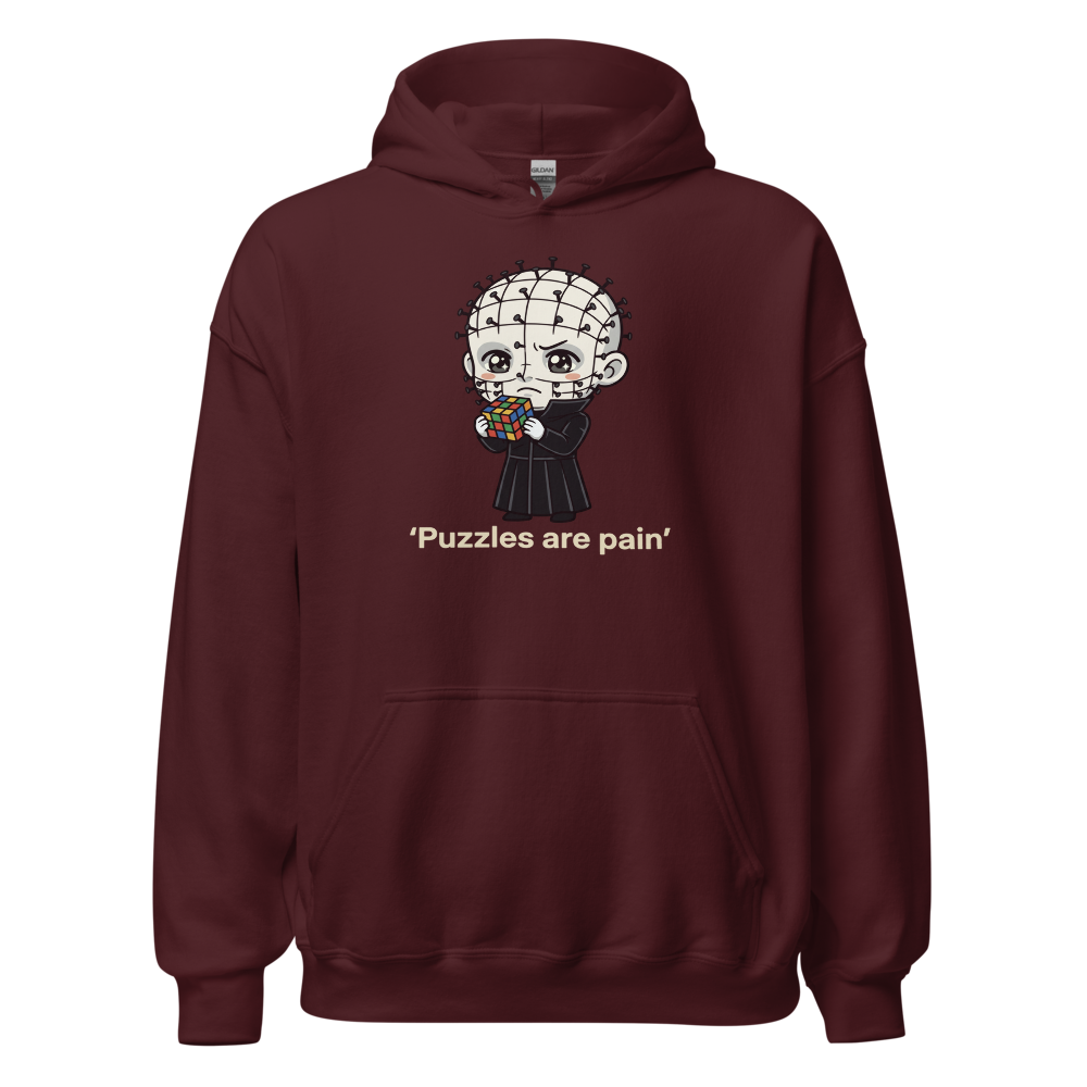 Chibi Puzzle Demon Cute Horror Parody Tee — maroon front view