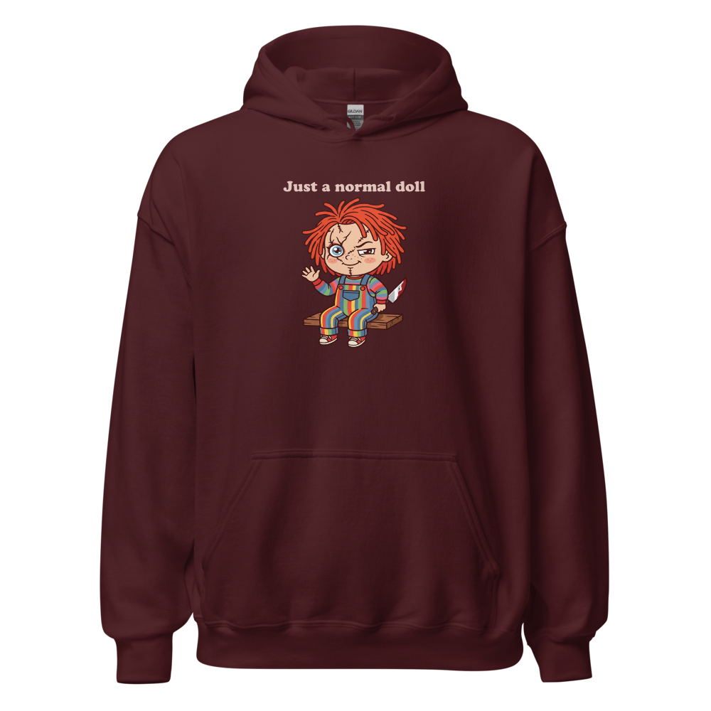 Just A Normal Doll Kawaii Killer Toy Horror Tee — maroon front view