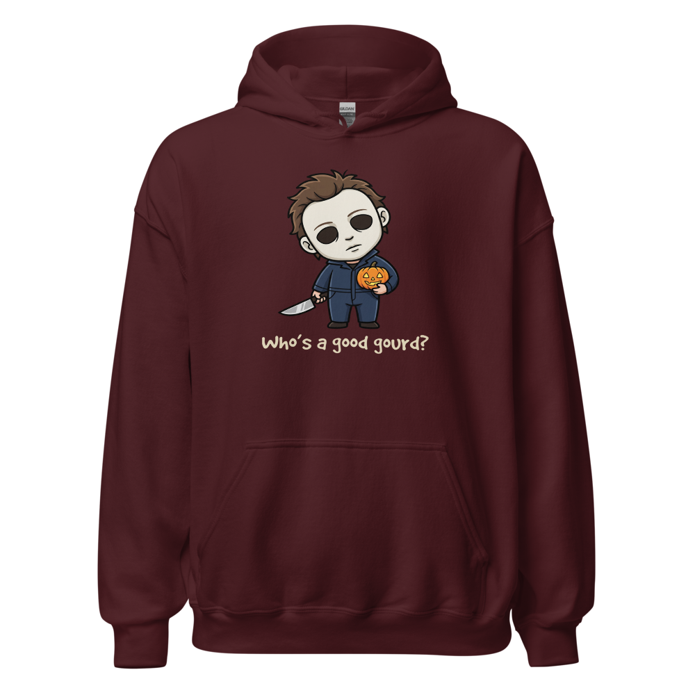 Confused Puppy Slasher Chibi Pumpkin Halloween Tee — maroon front view