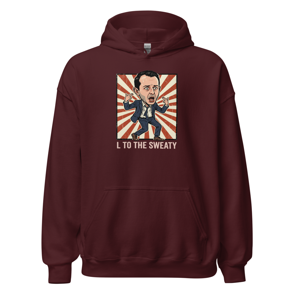 L To The Sweaty Corporate Rap Parody Tee — maroon front view