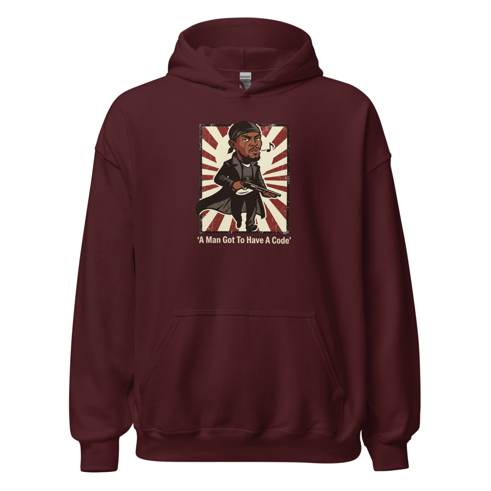 Whistling Stick-Up Man Code Propaganda Tee — maroon front view