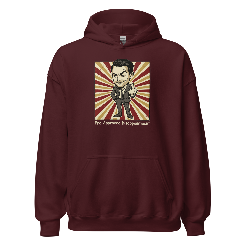Pre-Approved Disappointment Boardroom Heir Tee — maroon front view
