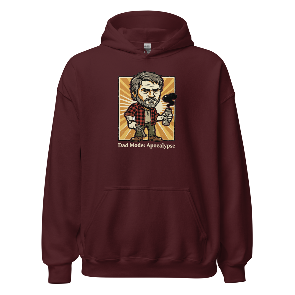 Dad Mode Apocalypse Grumpy Survival Dad Graphic Tee — maroon front view