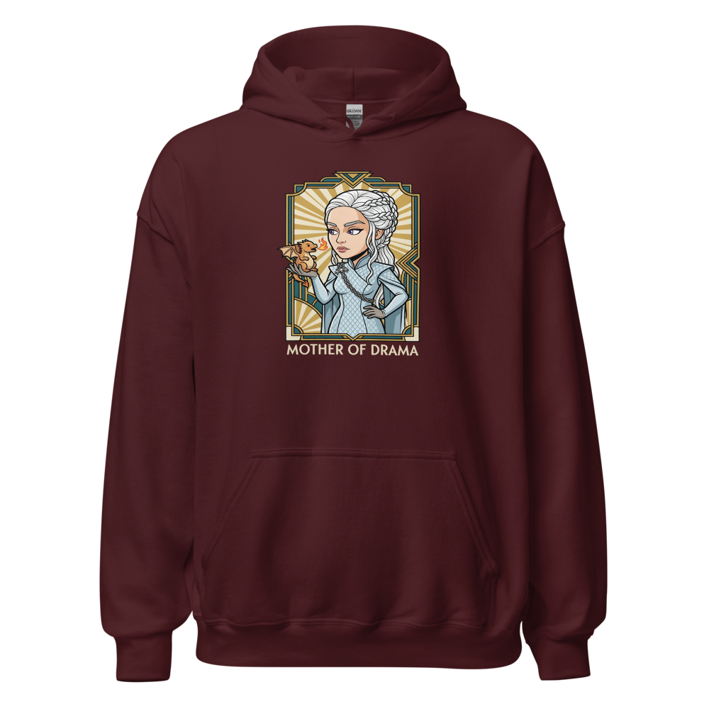 Mother of Drama Silver Queen Dragon Deco Tee — maroon front view