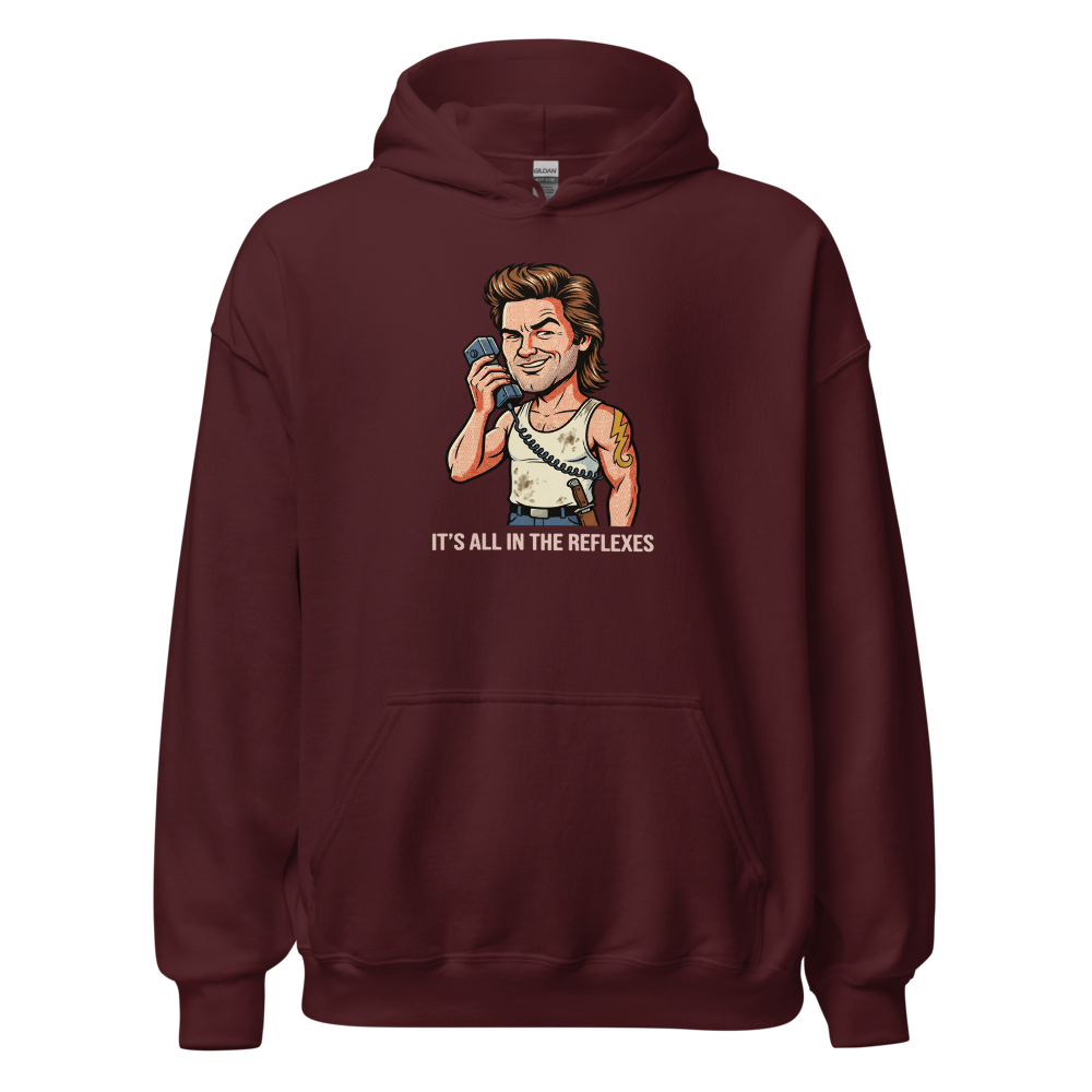 Reflexes Trucker CB Radio Halftone Pop Art Tee — maroon front view