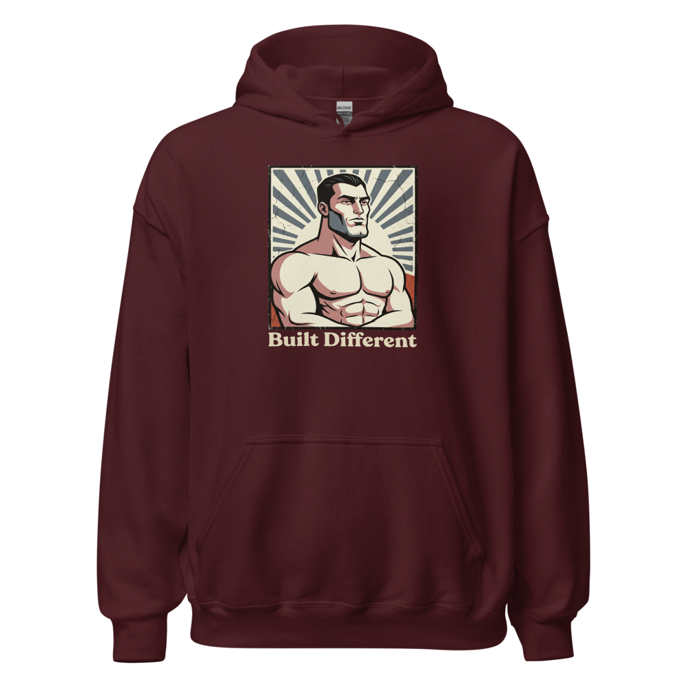 Built Different Chiseled Jaw Propaganda Meme Tee — maroon front view