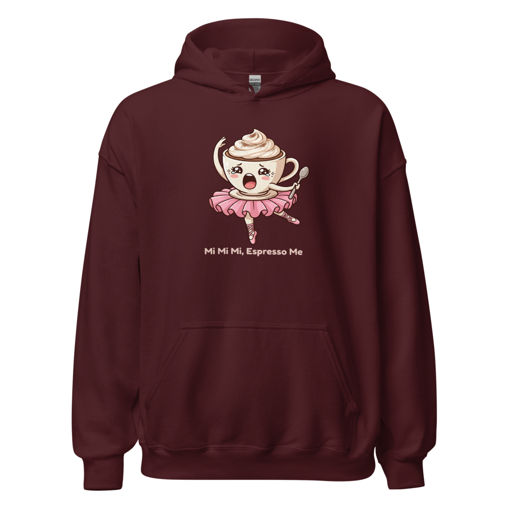 Mi Mi Mi Espresso Me Chibi Coffee Ballerina Tee — maroon front view