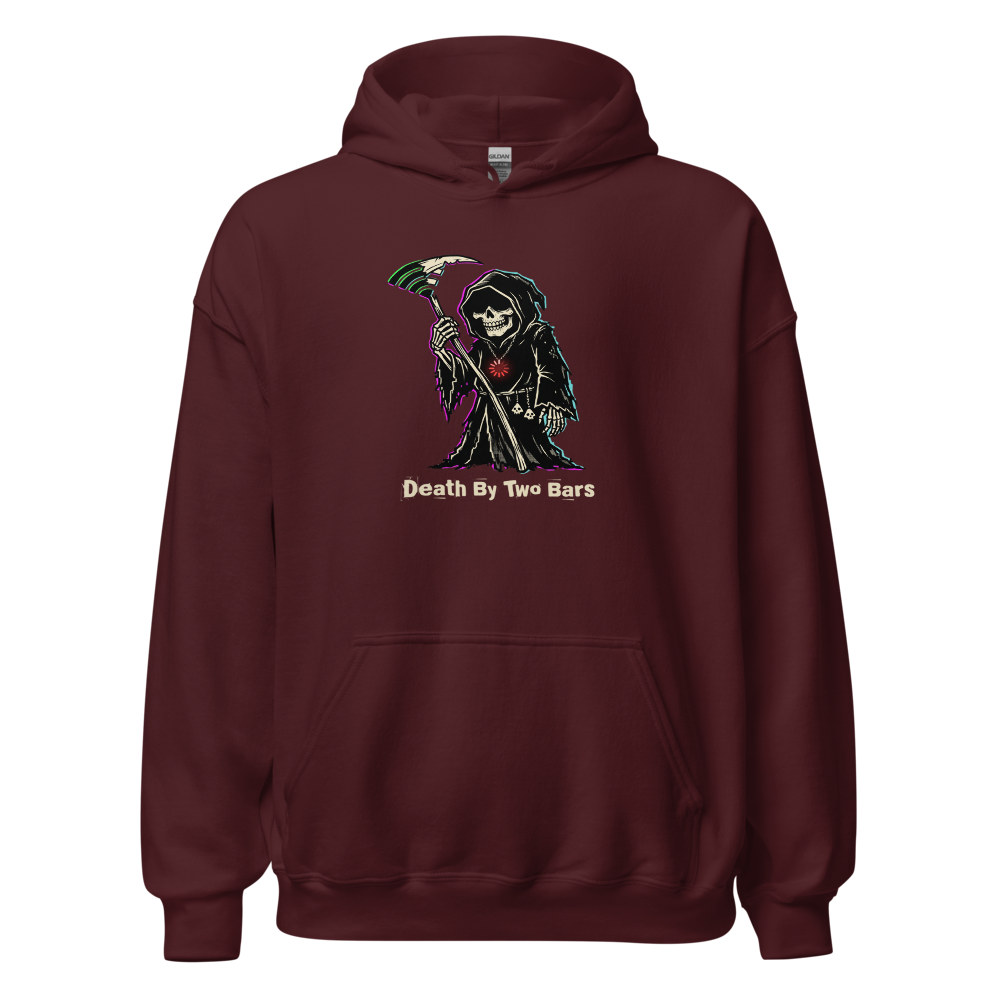 Death By Two Bars Wi-Fi Reaper Punk Gamer Tee — maroon front view