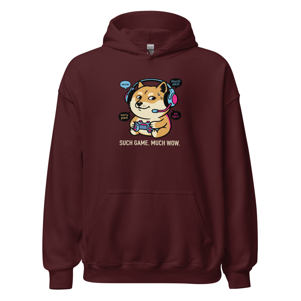 Sweaty Shiba Streamer Such Wow Gaming Meme Tee — maroon front view