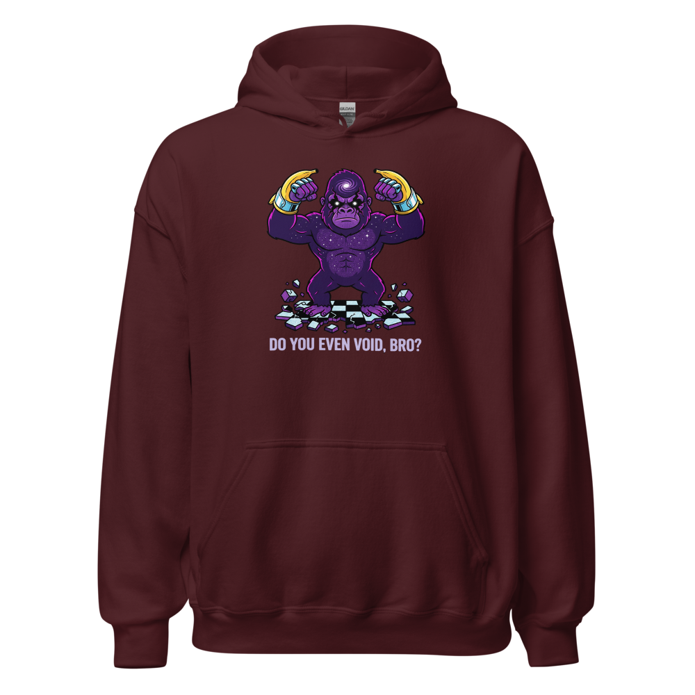 Cosmic Gorilla Boss Halftone Pop Art Tee — maroon front view