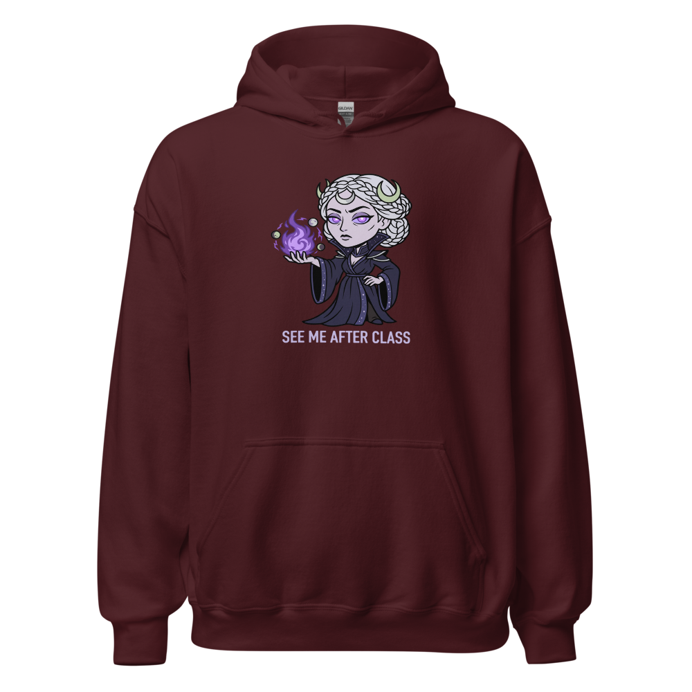 Witch Instructor See Me After Class Spell Tee — maroon front view