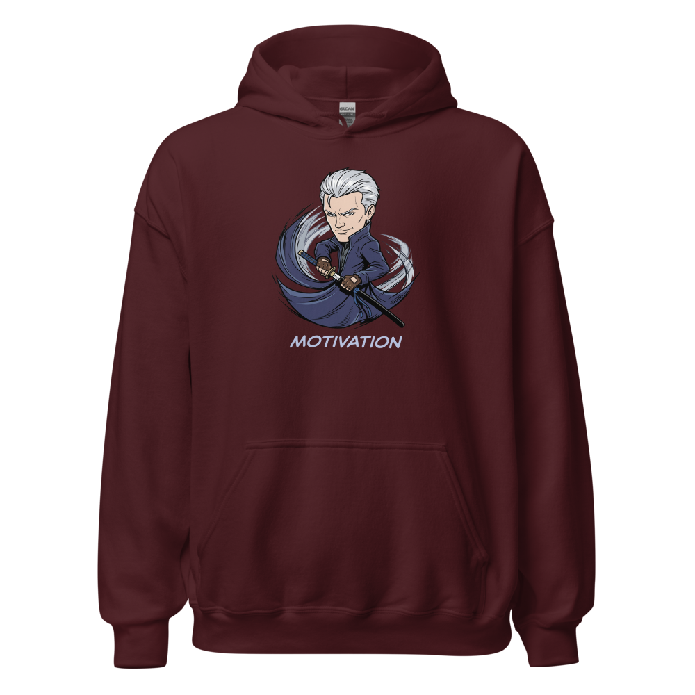 Stoic Swordsman Judgement Slash Motivation Tee — maroon front view