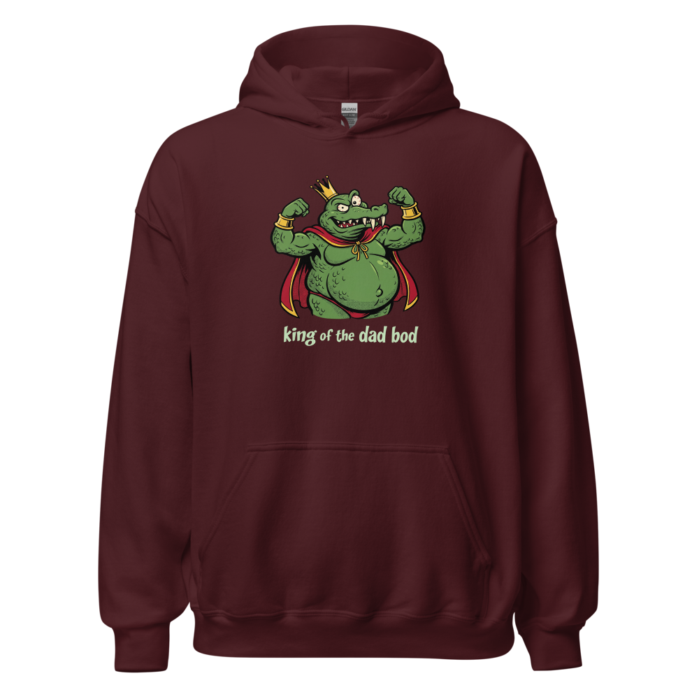 King of the Dad Bod Crocodile Pirate Comic Tee — maroon front view
