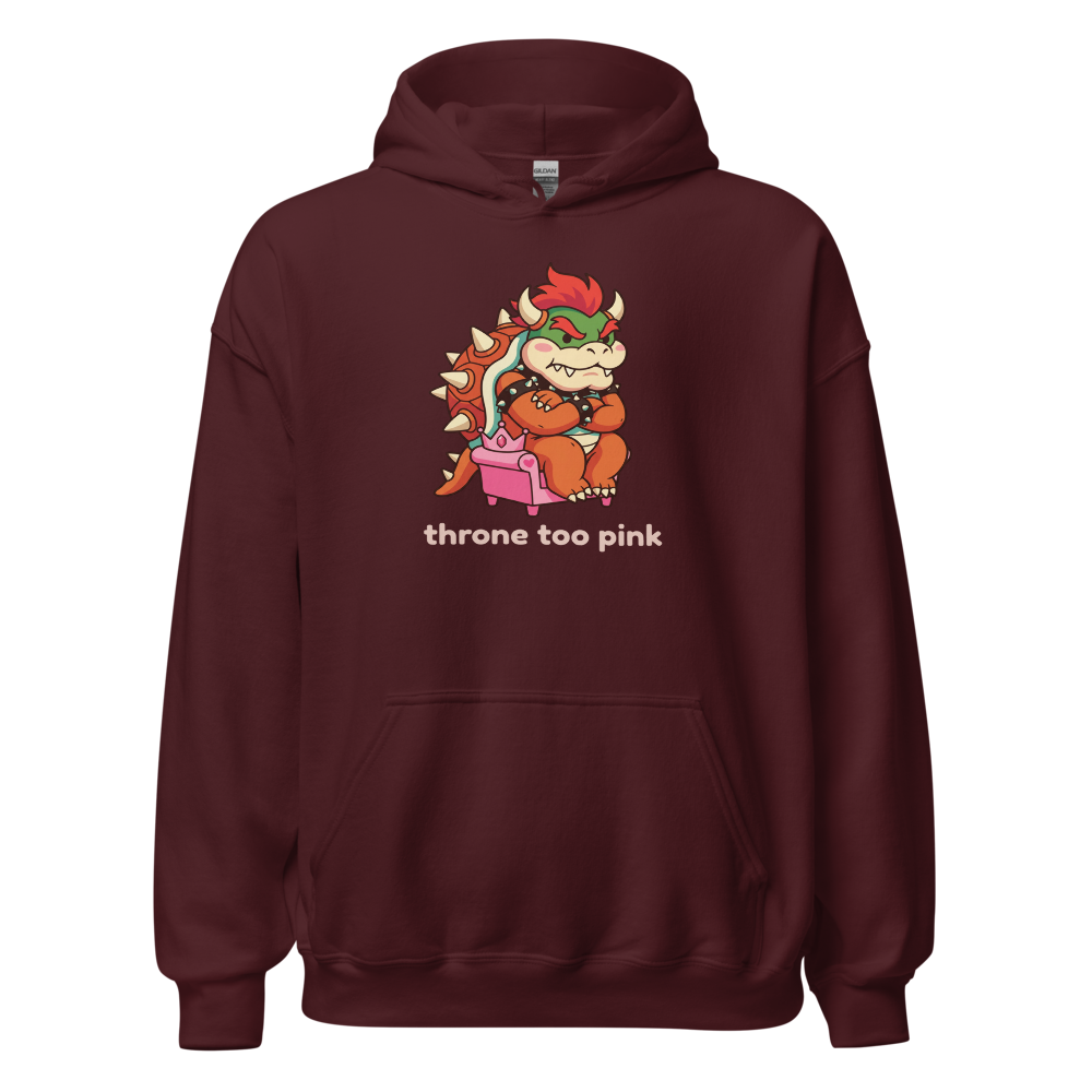 Grumpy Koopa King Tiny Pink Throne Chibi Tee — maroon front view