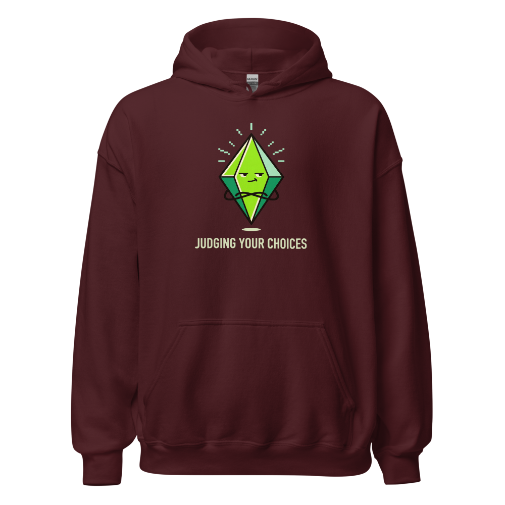 Judging Your Choices Floating Green Diamond Gamer Tee — maroon front view