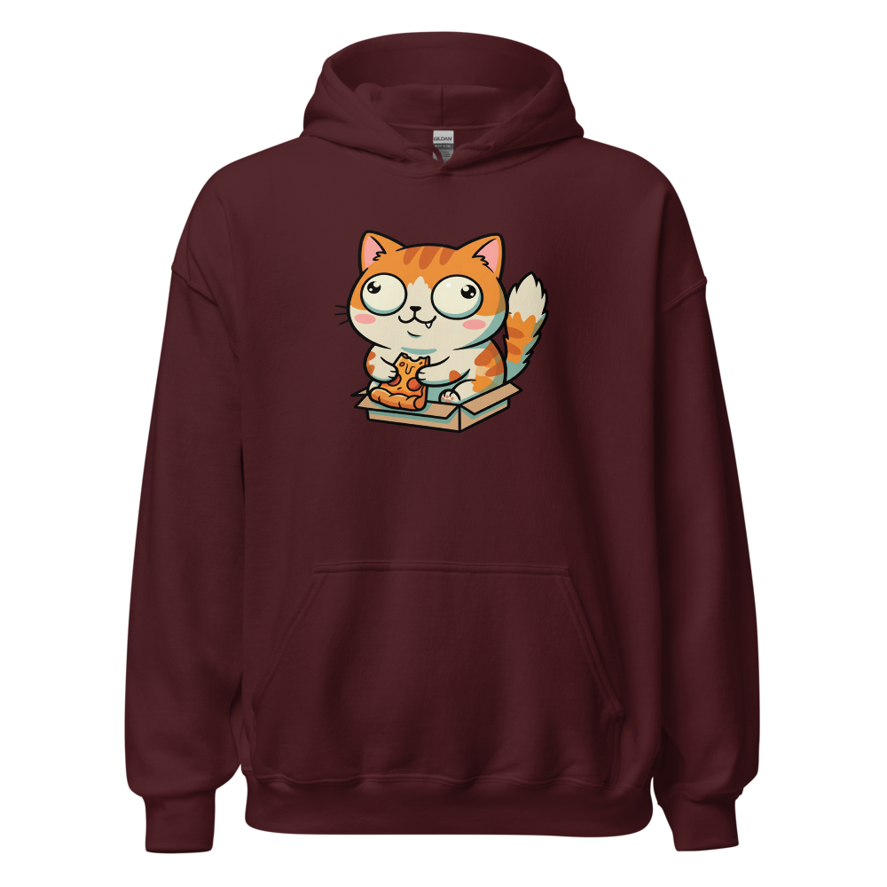 Chibi Pizza Cat Cardboard Box Zoomies Kawaii Tee — Hoodie — maroon front view